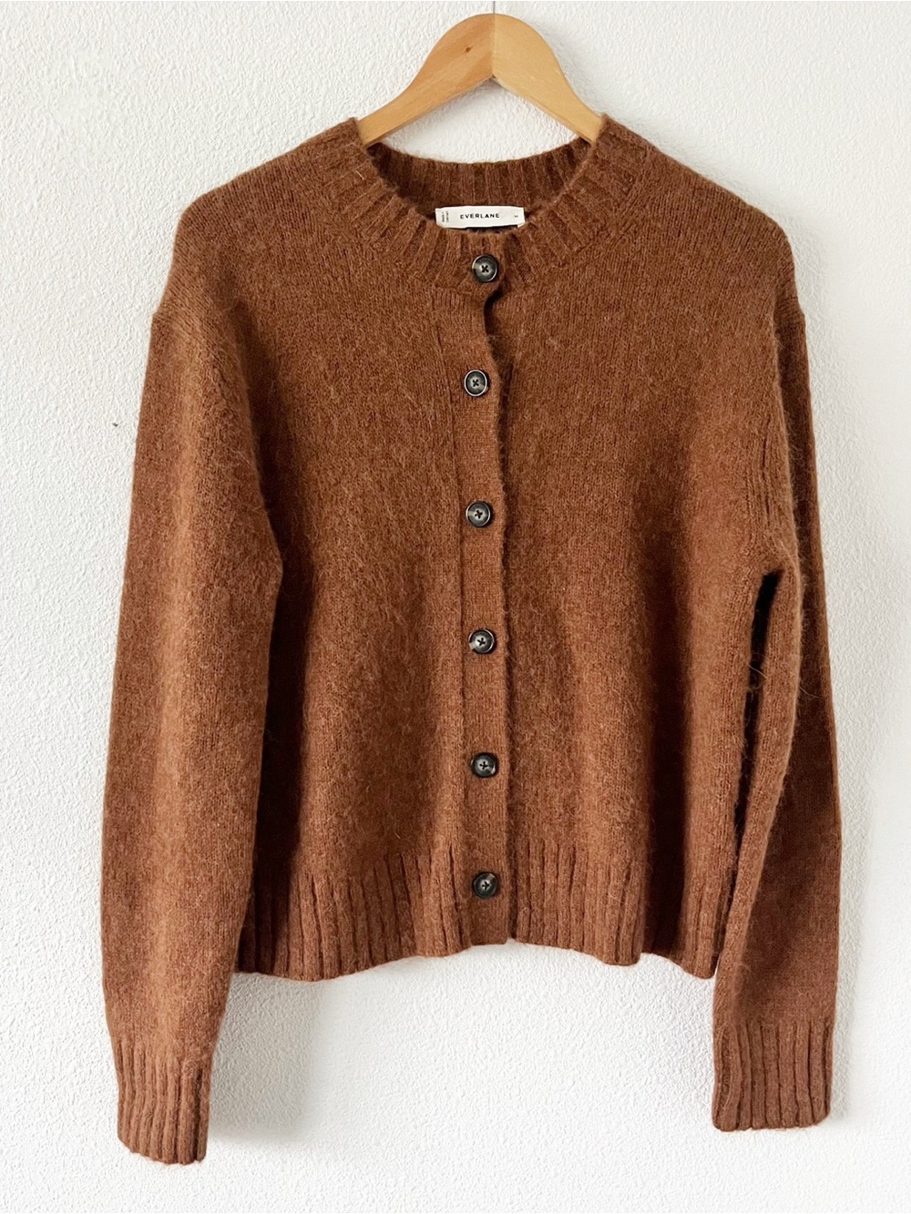 Everlane Alpaca Blend Brown Crewneck Button Front Soft Knit Cardigan Sweater - Picture 2 of 9